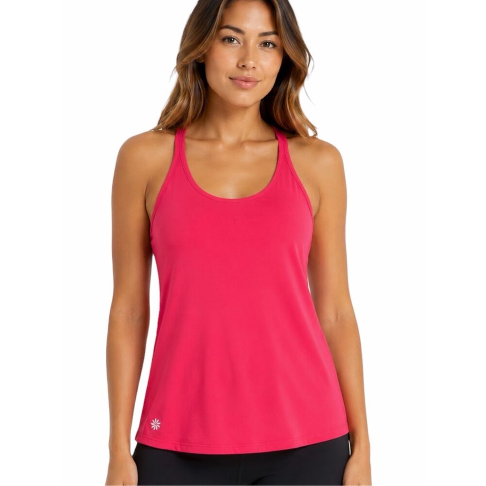 ATHLETA Essence Built-In Bra Racerback Tank Top Bright Pink Small